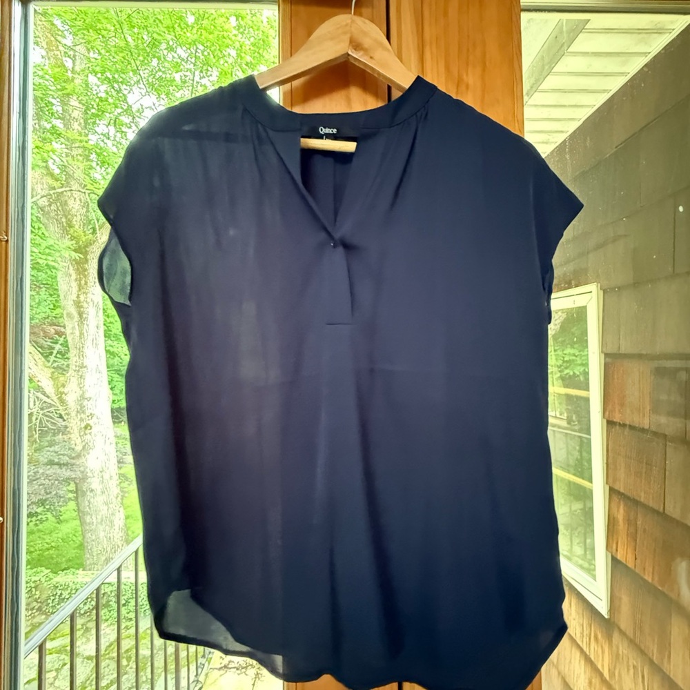 Barely worn XS Quince washable stretch silk dolma sleeve blouse navy